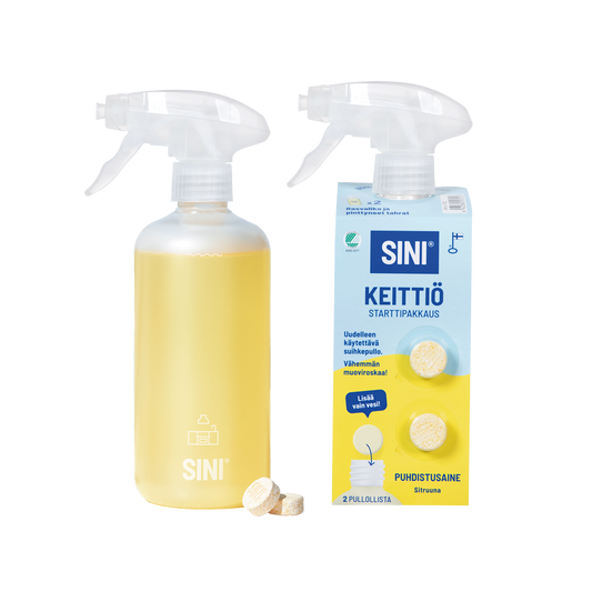 Keittiönpuhdistusaine, starttipakkaus – pullo + 2 tablettia