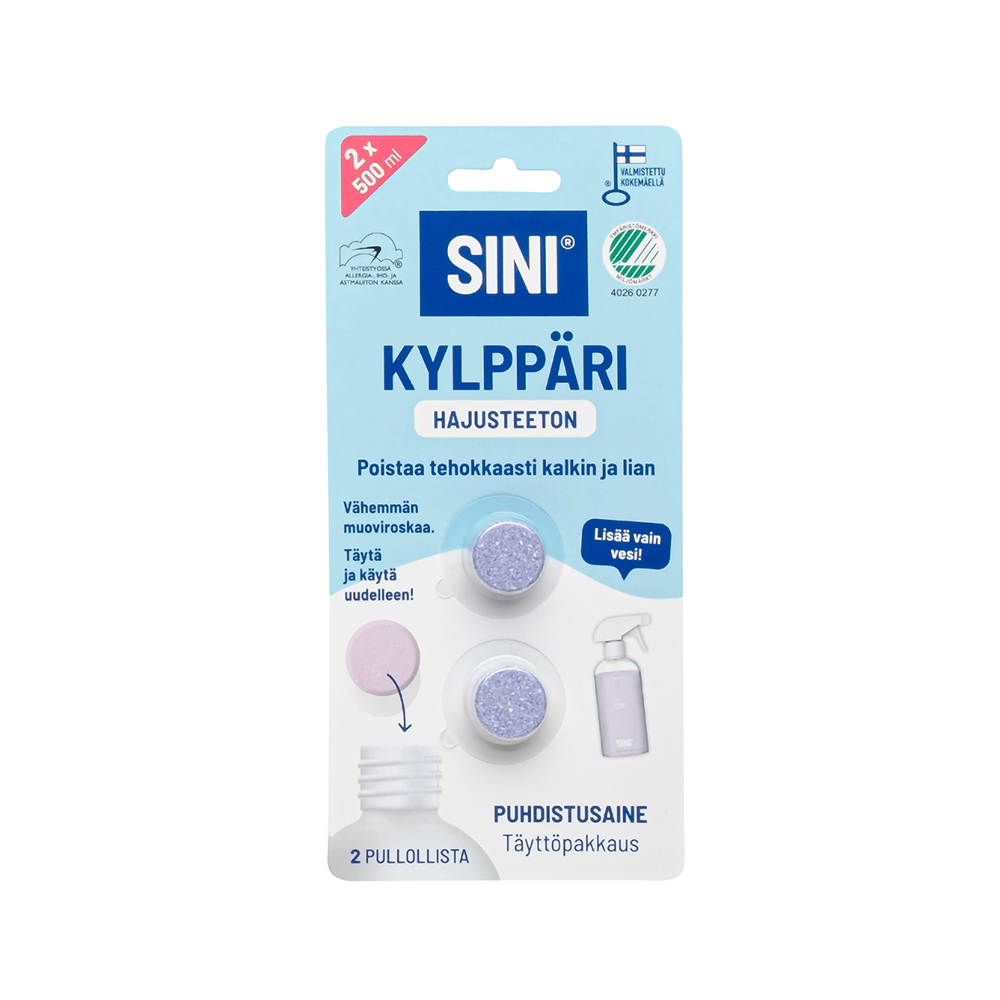 Hajusteeton kylppärinpuhdistusainetabletti, täyttöpakkaus – 2 tablettia