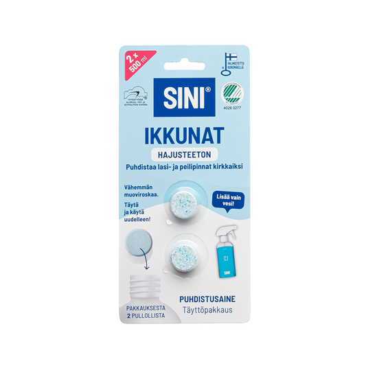 Hajusteeton ikkunanpuhdistusaine, täyttöpakkaus – 2 tablettia