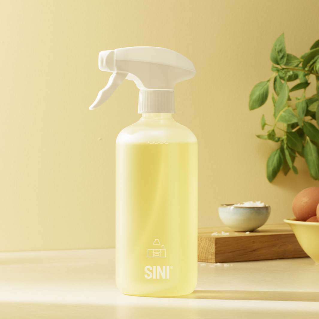 Hajusteeton keittiönpuhdistusaine, starttipakkaus – pullo + 2 tablettia