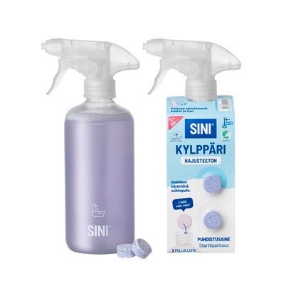 Hajusteeton kylppärinpuhdistusaine, starttipakkaus – pullo + 2 tablettia