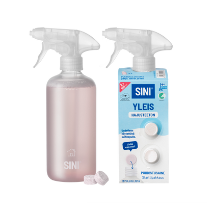 Hajusteeton yleispuhdistusaine, starttipakkaus – pullo + 2 tablettia