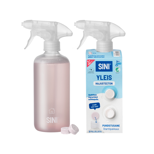Hajusteeton yleispuhdistusaine, starttipakkaus – pullo + 2 tablettia