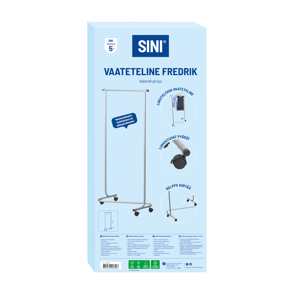 Vaateteline Fredrik - vaaterekki pyörillä